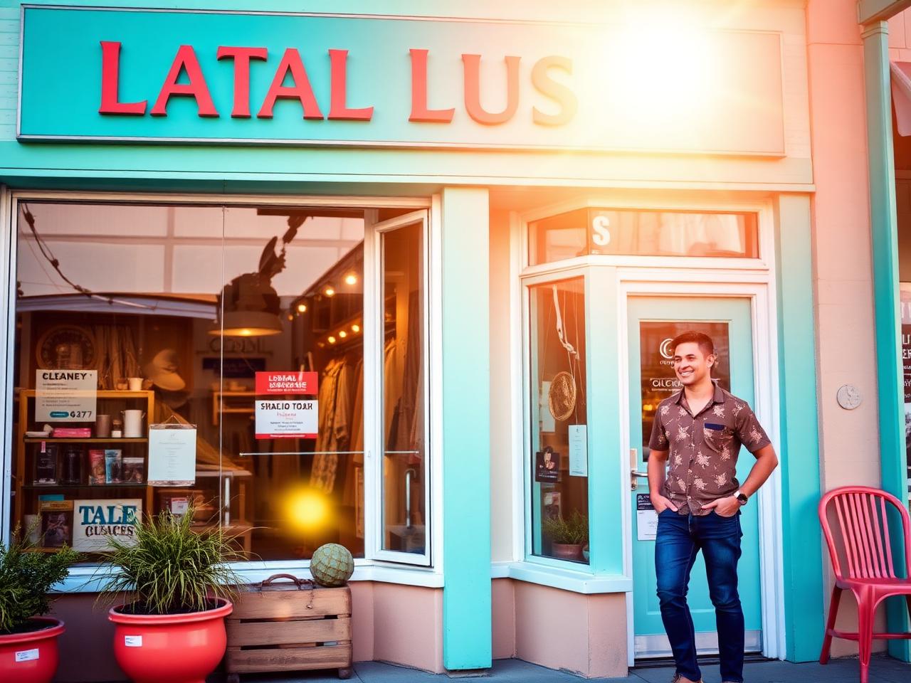 Local business owner outside storefront